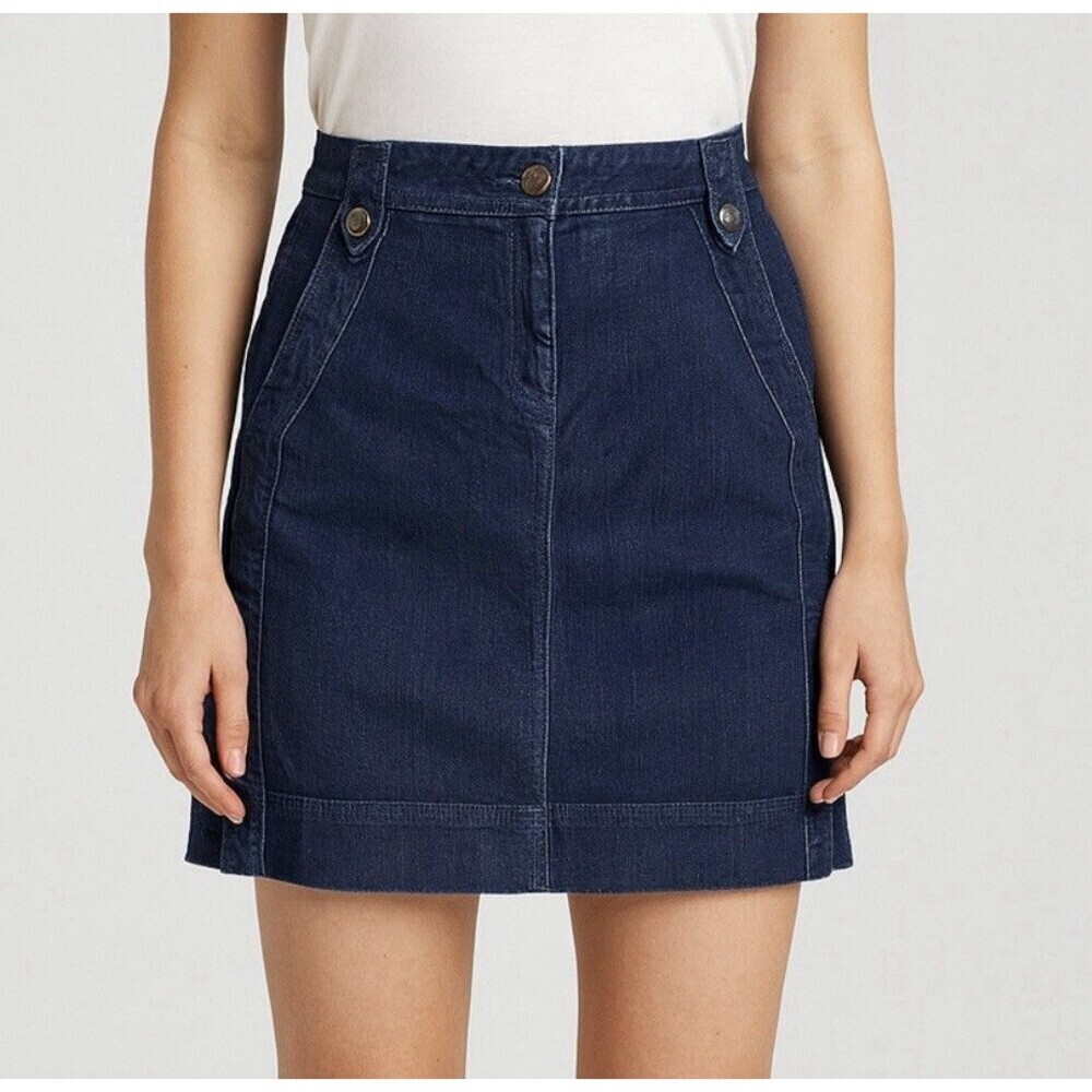 Denim Mini Skirt Womens Size 12 Dark Wash Blue A Line Pockets Dana Buchman